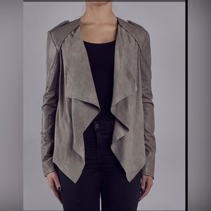 Muubaa London 
Lupus Cement Grey Leather-Suede Drape Biker Jacket